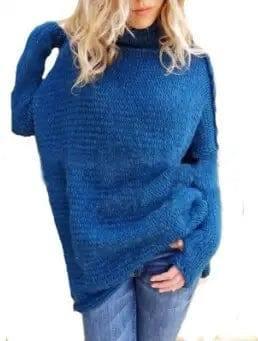 Women Sweaters Pullovers Long sleeve Knitted Female Sweater-Blue-4