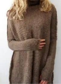 Women Sweaters Pullovers Long sleeve Knitted Female Sweater-Brown-5