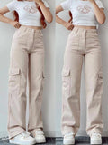 Women Vintage Cargo Pants Streetwear Techwear Korean-Beige-1
