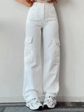 Women Vintage Cargo Pants Streetwear Techwear Korean-WHITE-2