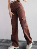 Women Vintage Cargo Pants Streetwear Techwear Korean-Coffee-4