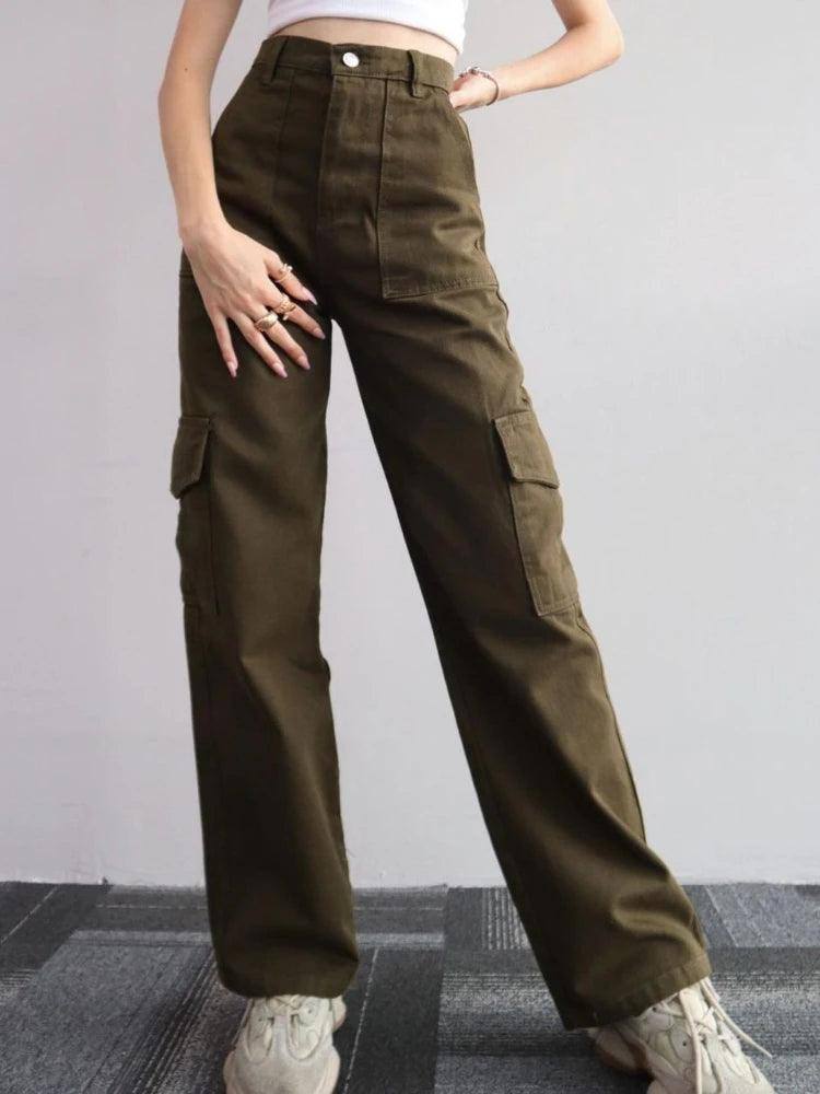 Women Vintage Cargo Pants Streetwear Techwear Korean-Army Green-6