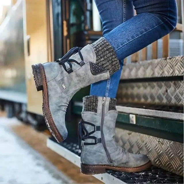 Women Winter Boots Mid-Calf Snow Boots-Grey-4