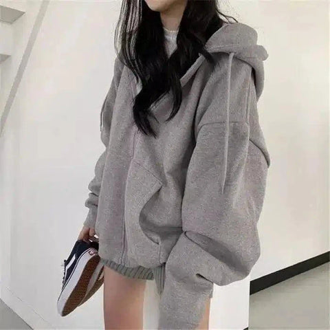 LOVEMI - Lovemi - Women's Loose Mid-Length Plus Fleece Hooded Jacket