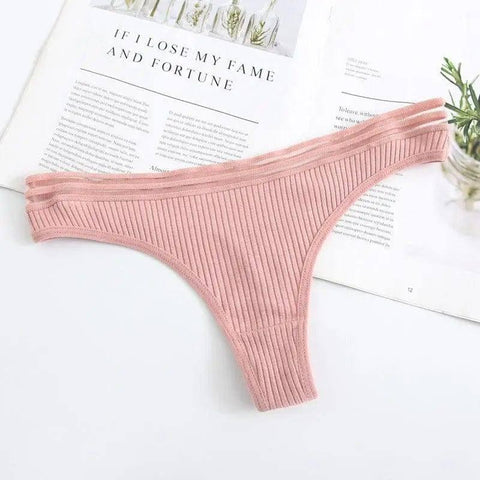 Womens Underwear Panties Cotton Sexy Thong Soft-Pink-5