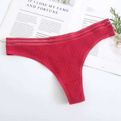Womens Underwear Panties Cotton Sexy Thong Soft-Red-6