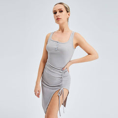 Y2K Sexy Thread Dress Tight Skirt To Base Drawing-Grey-1