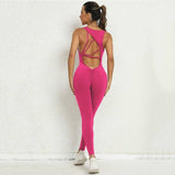 Yoga Jumpsuit V-shaped Back Design Sleeveless Fitness-Pink-9