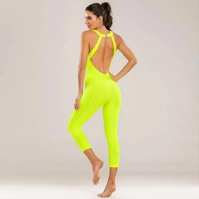 Yoga Pants, Honeycomb Pants, Female Yoga Fitness Jumpsuit-Yellow-2