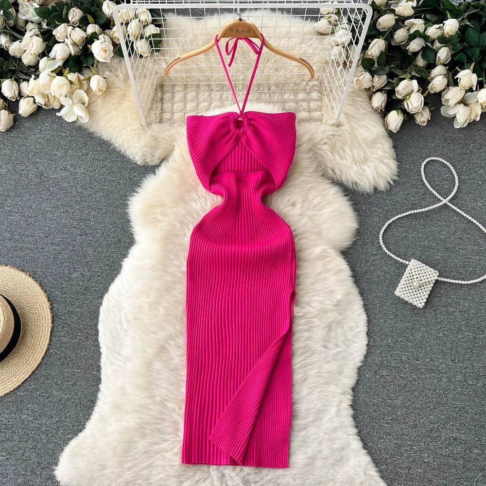 YuooMuoo Chic Fashion Sexy Package Hips Split Knitted Summer-Rose Red-11