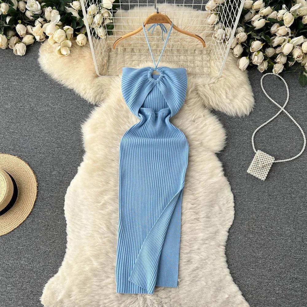 YuooMuoo Chic Fashion Sexy Package Hips Split Knitted Summer-Blue-7