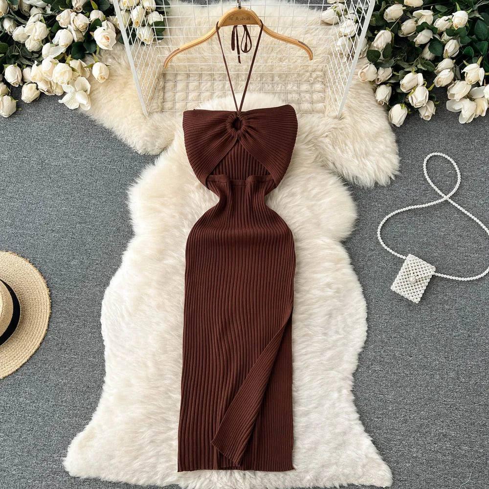 YuooMuoo Chic Fashion Sexy Package Hips Split Knitted Summer-Chocolate-9