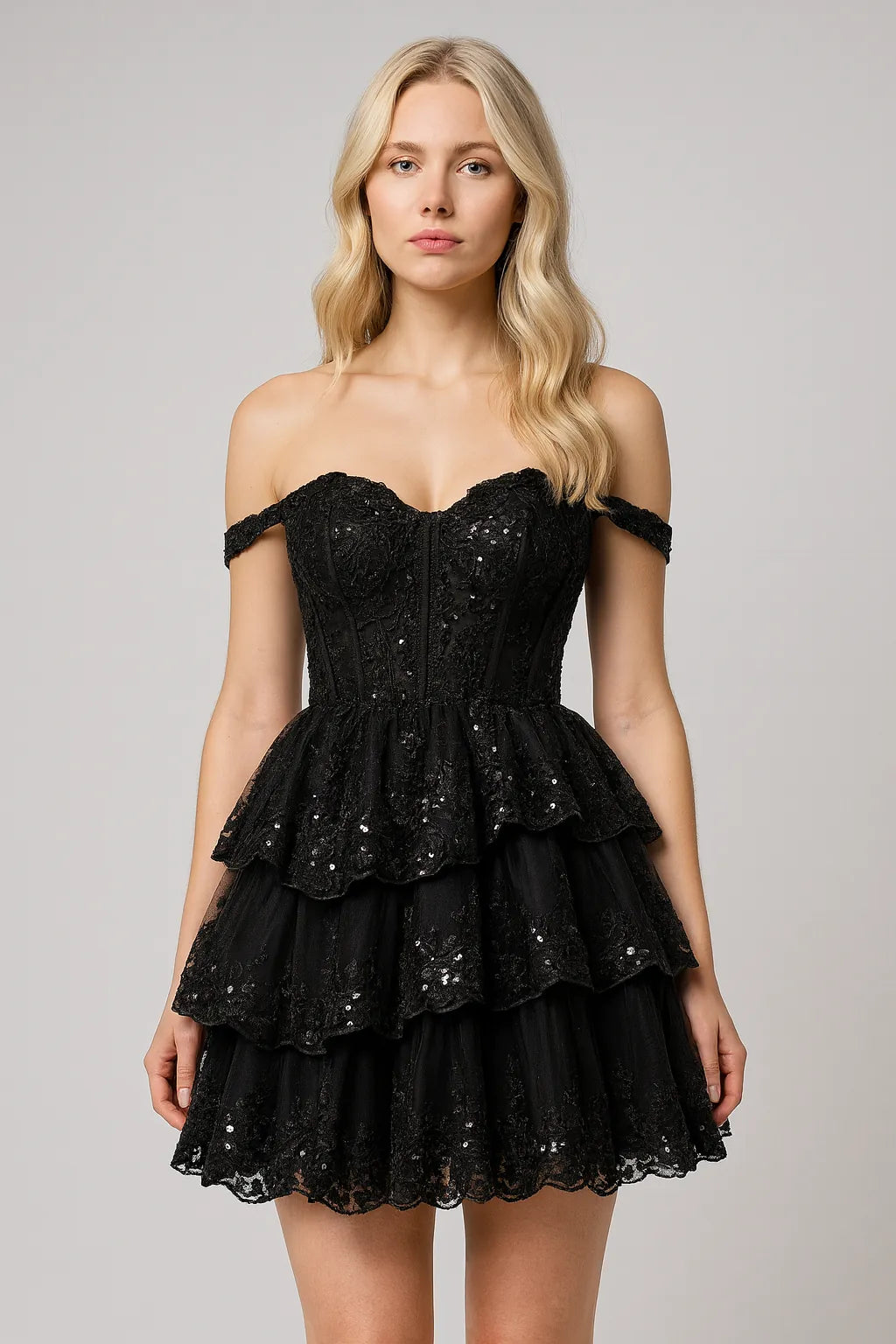 Sparkle Black Off-Shoulder Dress