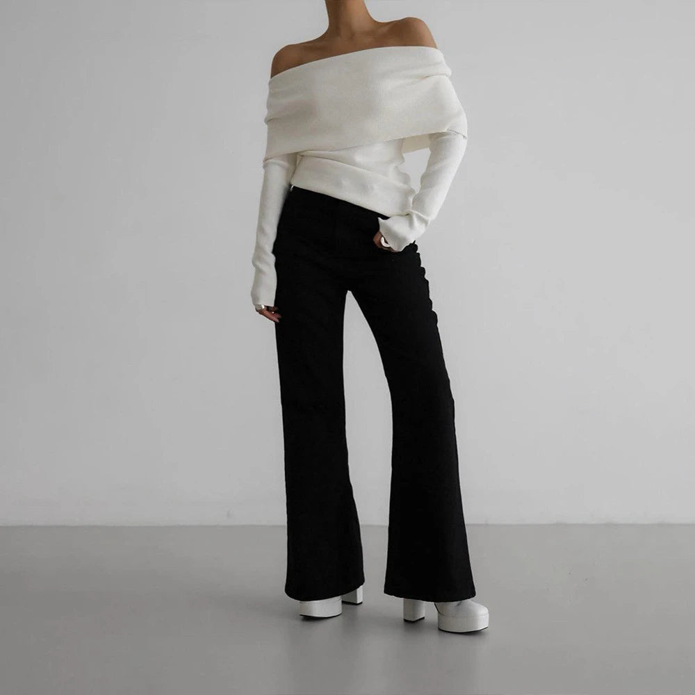 Off Shoulder Knitted Long Sleeve