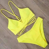 Solid Color Bikini Strappy Swimsuit-Brightyellow-6