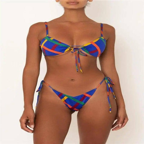 Split bikini with solid color strap-5