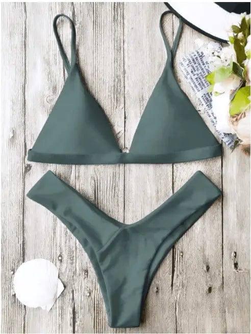 Chic Olive Triangle Bikini Set for Women - Swimwear Essentials-S-1