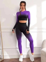 Women Yoga 2 Pieces Workout Outfits Seamless High Waist-7