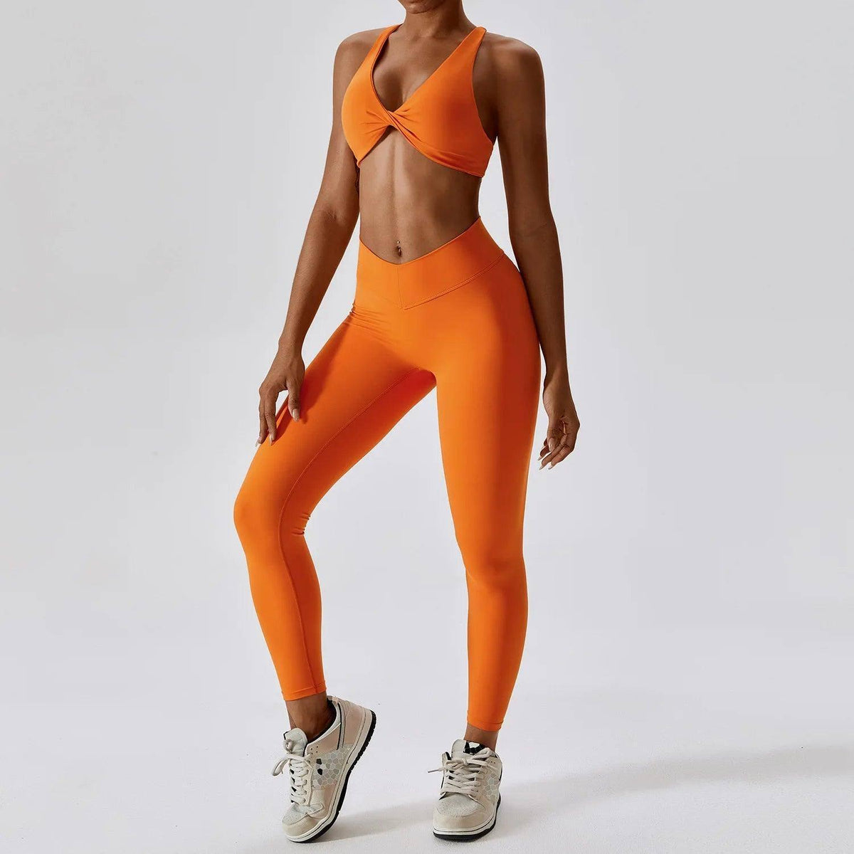 Women Yoga Clothing Sets Athletic Wear High Waist Leggings-Tropical Orange-1-1