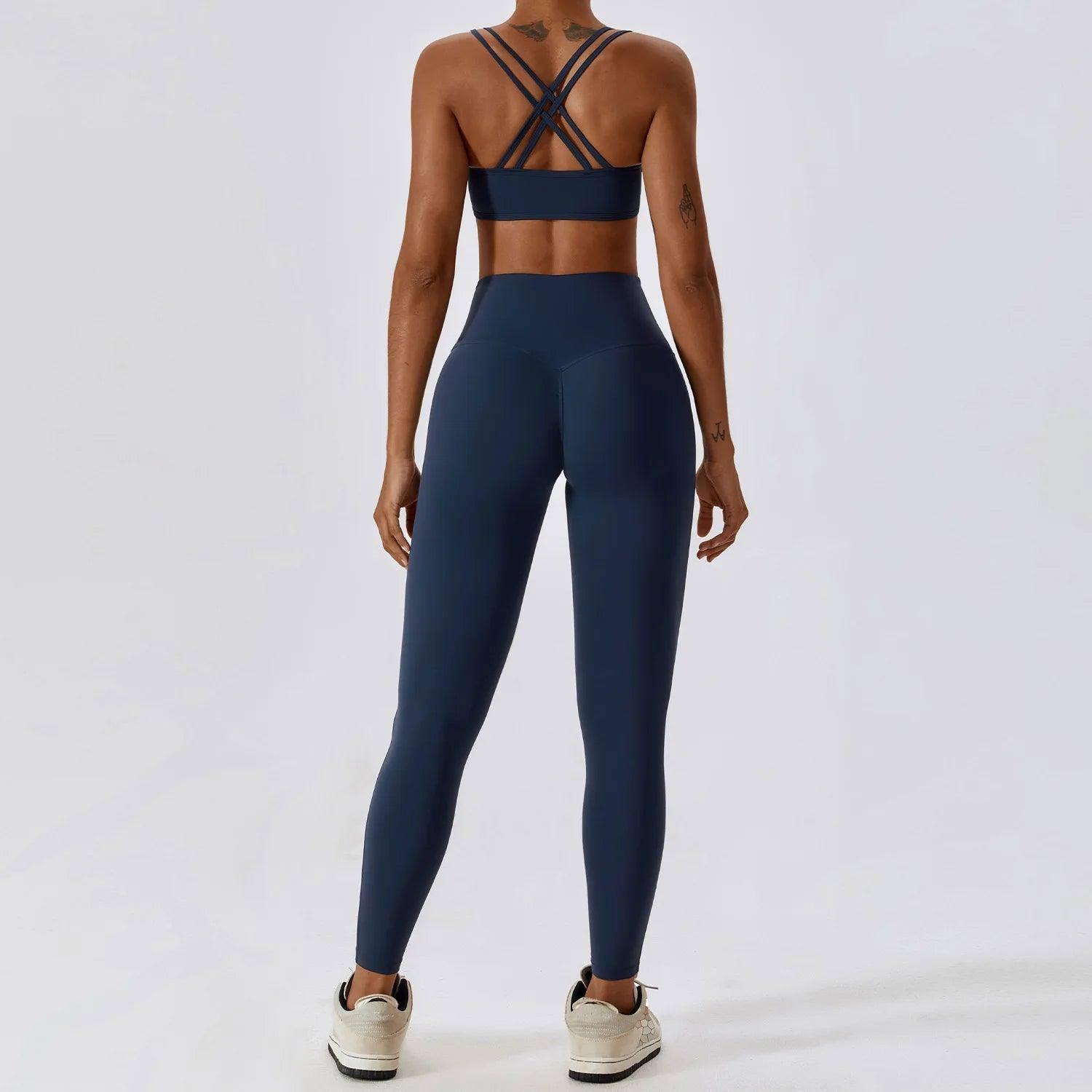 Yoga Clothing Sets Women Athletic Wear High Waist Leggings-Badge Blue Set-1-1