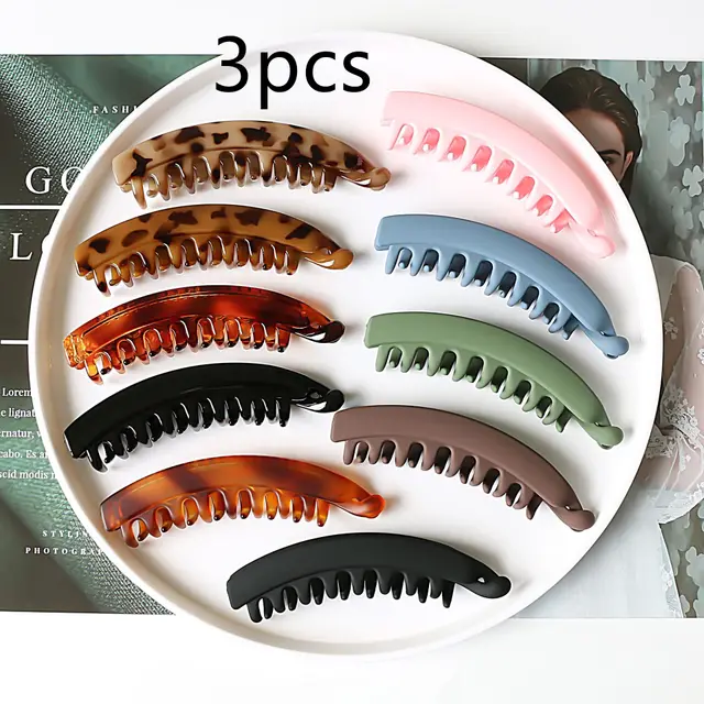 Banana Hair Clip Claws Banana Chic Hair Clamps Hairpin Strong Hold Ponytail Holder Clip Matte Banana Clips For Women Girls Mixed Color 3Pcs - Shop at LoveMi