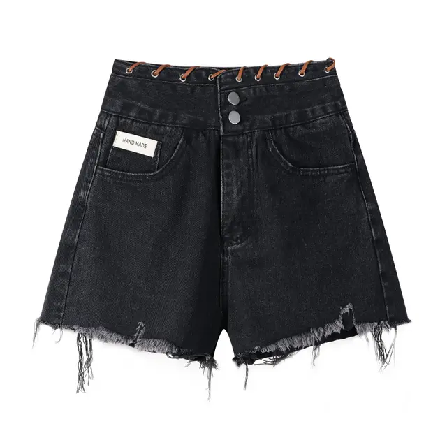 High Waisted Wide Leg Denim Shorts Black - Shop at LoveMi
