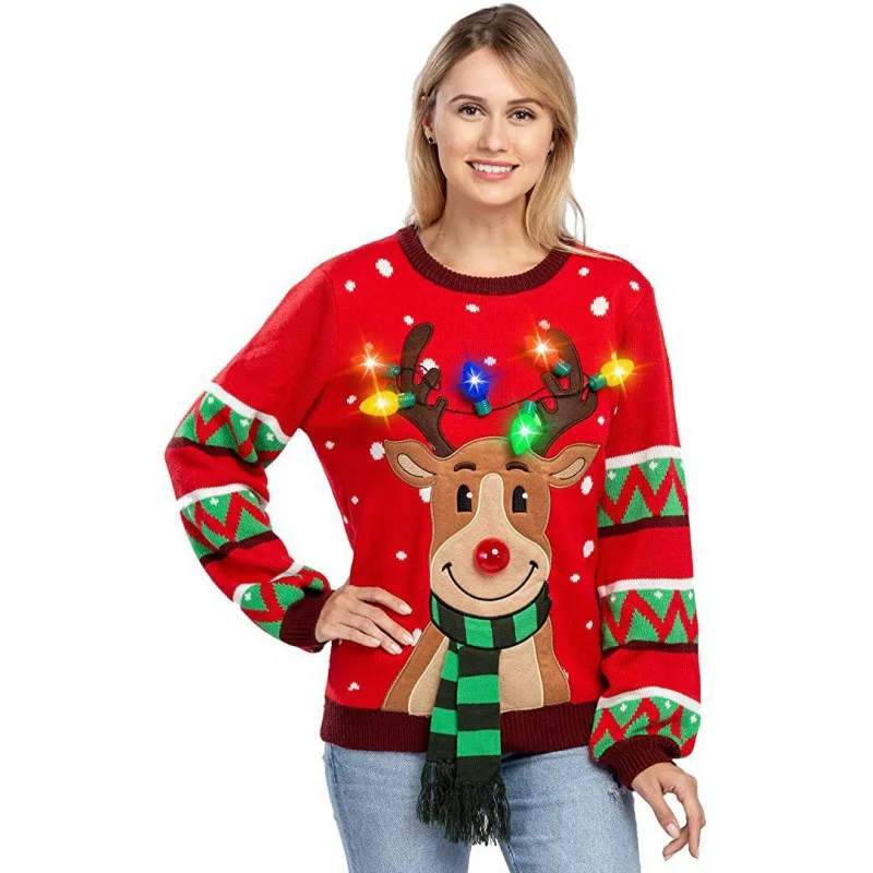 Women's Ugly Christmas Sweater, Embroidered Elk - Shop at LoveMi