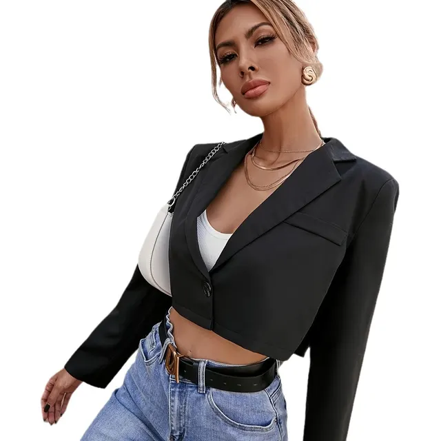 Fashion Slimming Open Belly Button Suit Short Jacket Black - Shop at LoveMi